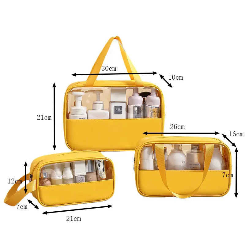 New transparent makeup bag Large capacity waterproof swimming and bathing bag Simple PVC handbag PU splicing bag wash bag