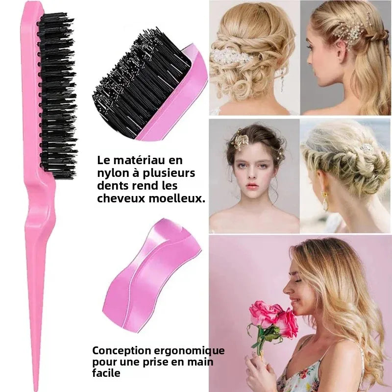 Ensemble de 5 brosses à cheveux Brosse à bonbons de massage doux avec peigne de contrôle de bord de bouteille de pulvérisation Brosse à queue de rat Kit d’outils de coiffure Salon