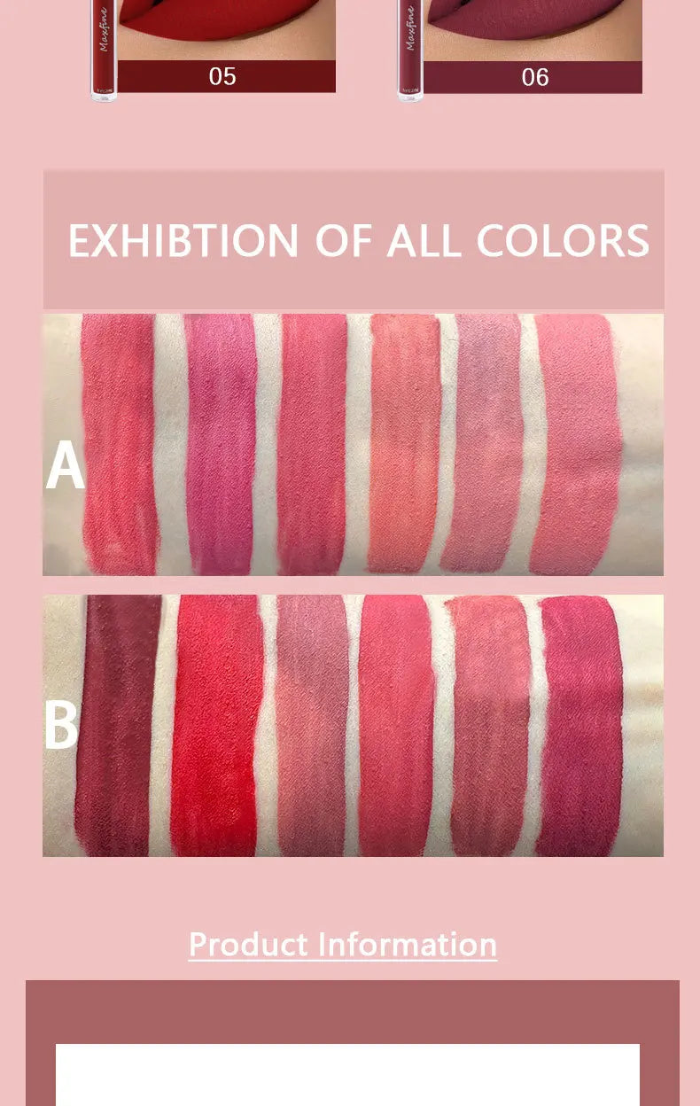 Ensemble de brillant à lèvres mat 6 couleurs rouge à lèvres lisse et durable affichage brillant à lèvres