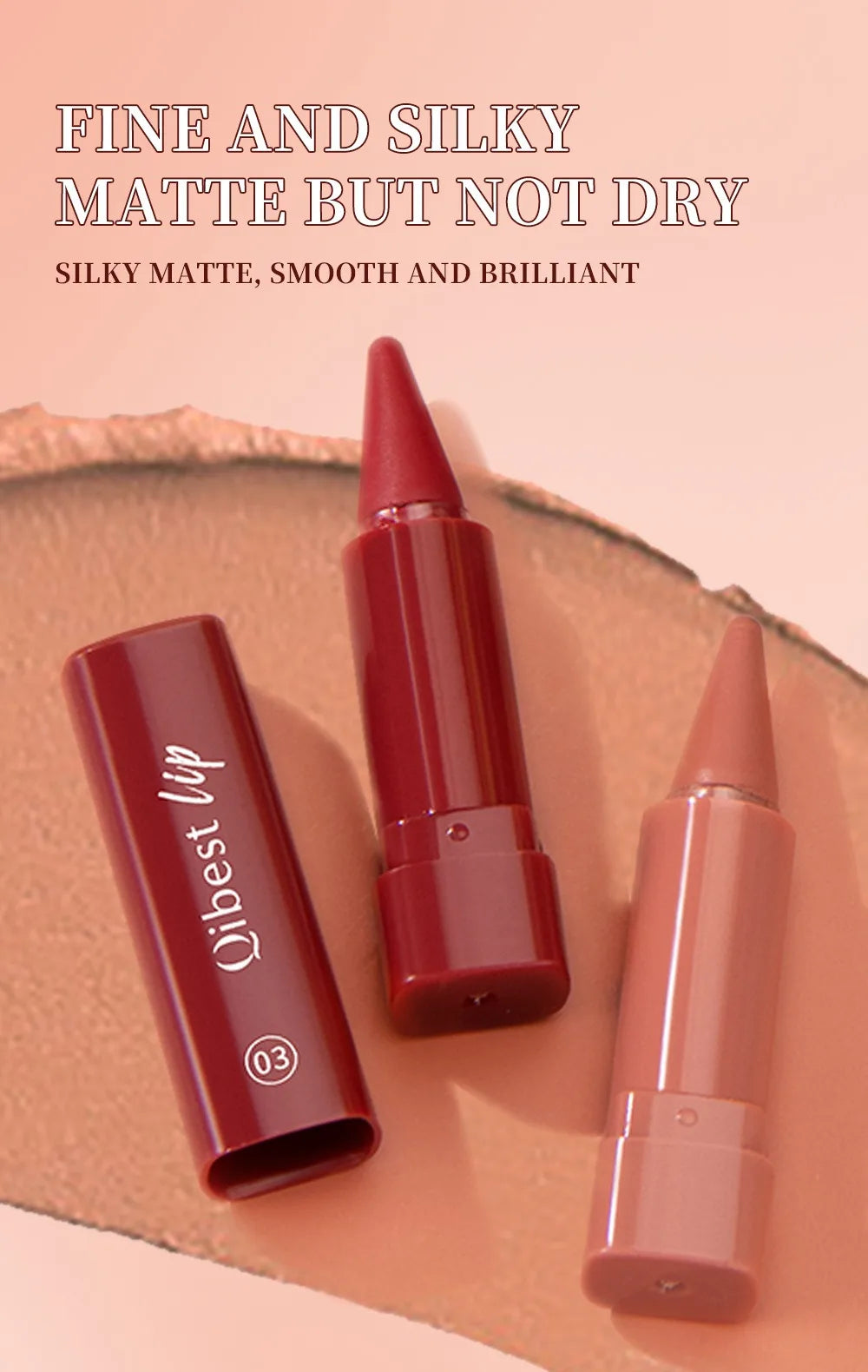 6PCS Ensemble de crayons de rouge à lèvres mats qui durent Twist-Up