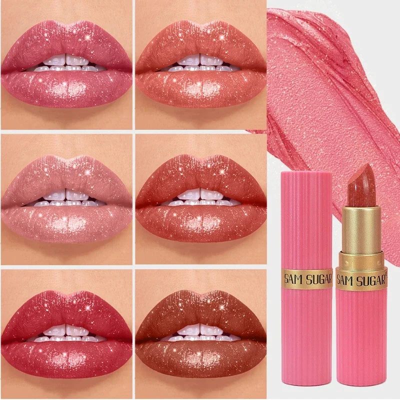 Rouge à lèvres Diamond Glitter Hydratant Rose étincelant Imperméable Brillant à lèvres Métallique Rouge à lèvres Sexy Teinte à lèvres Maquillage des lèvres