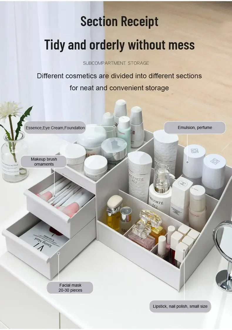 White Drawer Makeup Storage Box Dormitory Finishing Plastic Shelf Cosmetics Skin Care Dressing Table Desktop Makeup Organizer