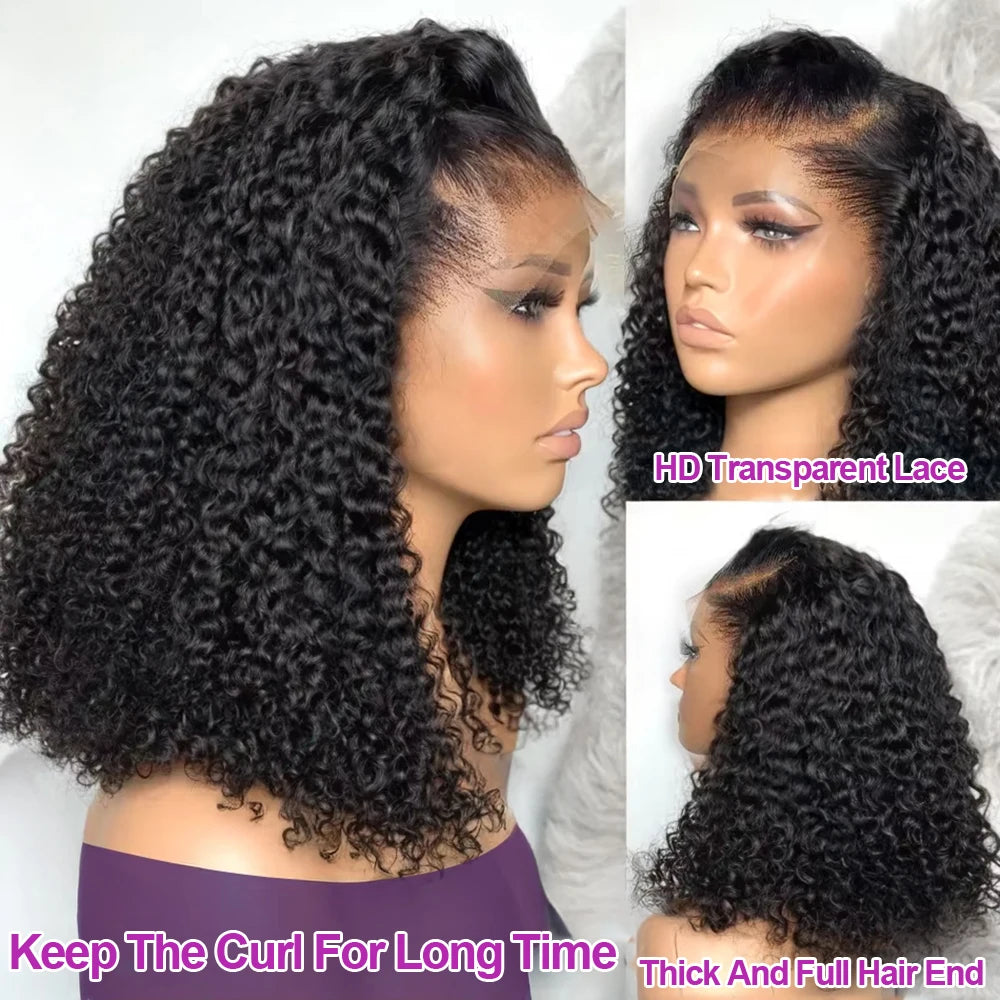 Brazilian Deep Water Wave Curly Bob 100% Human Hair Wigs Natural Black Deep Wave HD Lace Front 13x4 13x6 Transparent Lace Wigs
