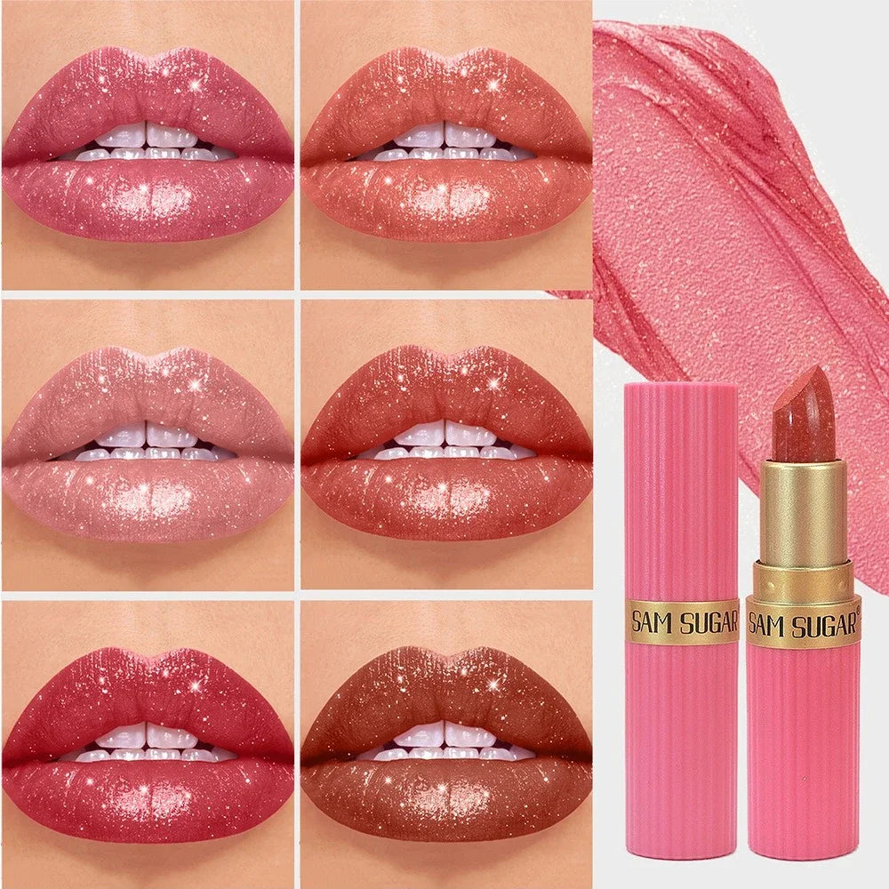 Rouge à lèvres Diamond Glitter Hydratant Rose étincelant Imperméable Brillant à lèvres Métallique Rouge à lèvres Sexy Teinte à lèvres Maquillage des lèvres