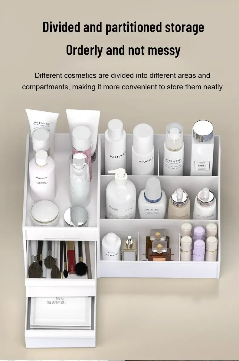White Drawer Makeup Storage Box Dormitory Finishing Plastic Shelf Cosmetics Skin Care Dressing Table Desktop Makeup Organizer