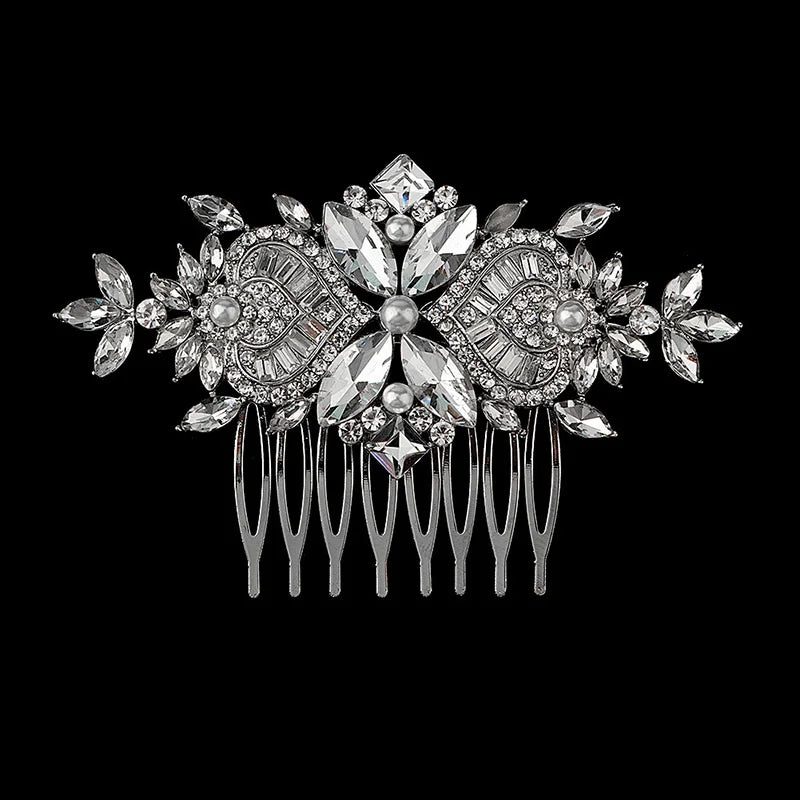New Silver Alloy Hair Comb Handmade Pearls Rhinestones Fashion Metal Headpiece Elegant Hair Jewellery Accessory For Women