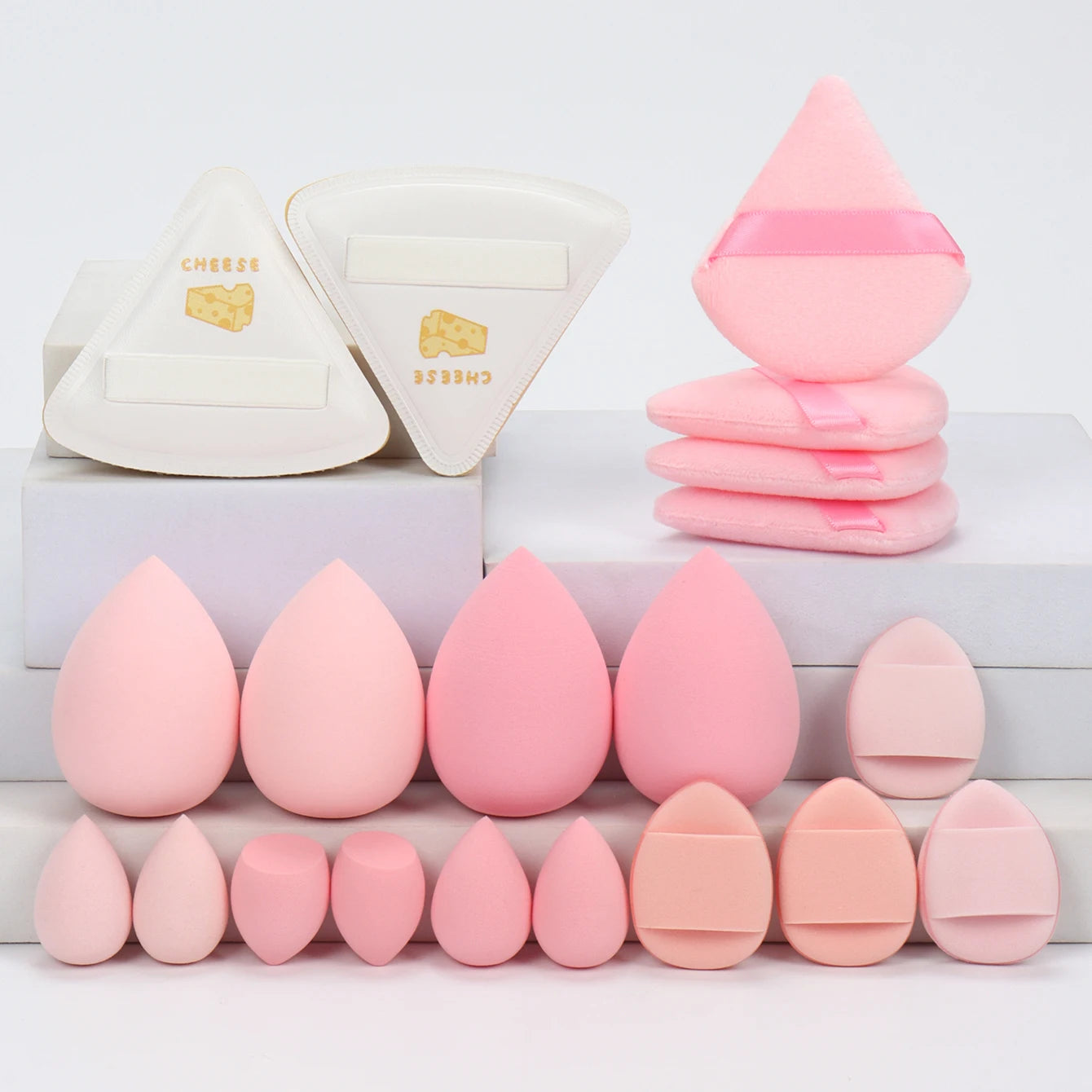20 Pcs Pink Makeup Sponge and Makeup Puff Set Suitable for Face Cream and Powder Concealer Powder Makeup Machine