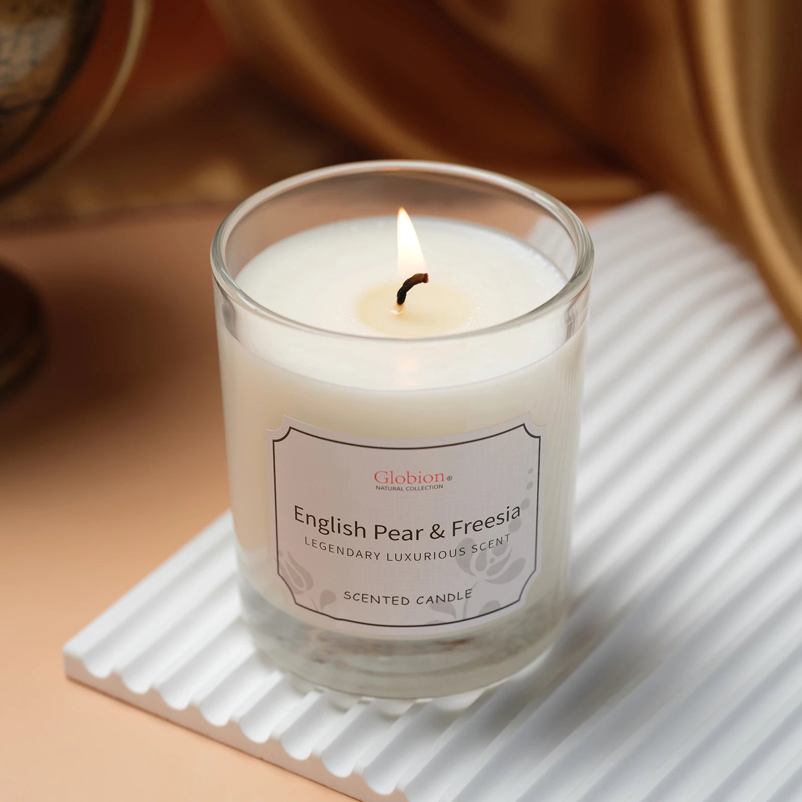 Scented Candle English Pear and Freesia Aromatherapy Candle Glass Jar + Lid 7oz for Home 45 Hours Burn Time Gift for Birthday