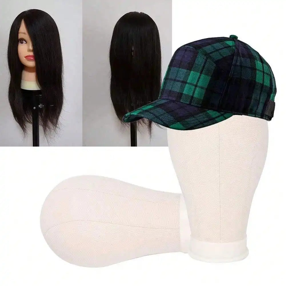 22 Inch Canvas Wig Head Stand, Wig Stand Tripod with Head, Mannequin Head for Wigs, Manikin Canvas Block Head Set Making Display