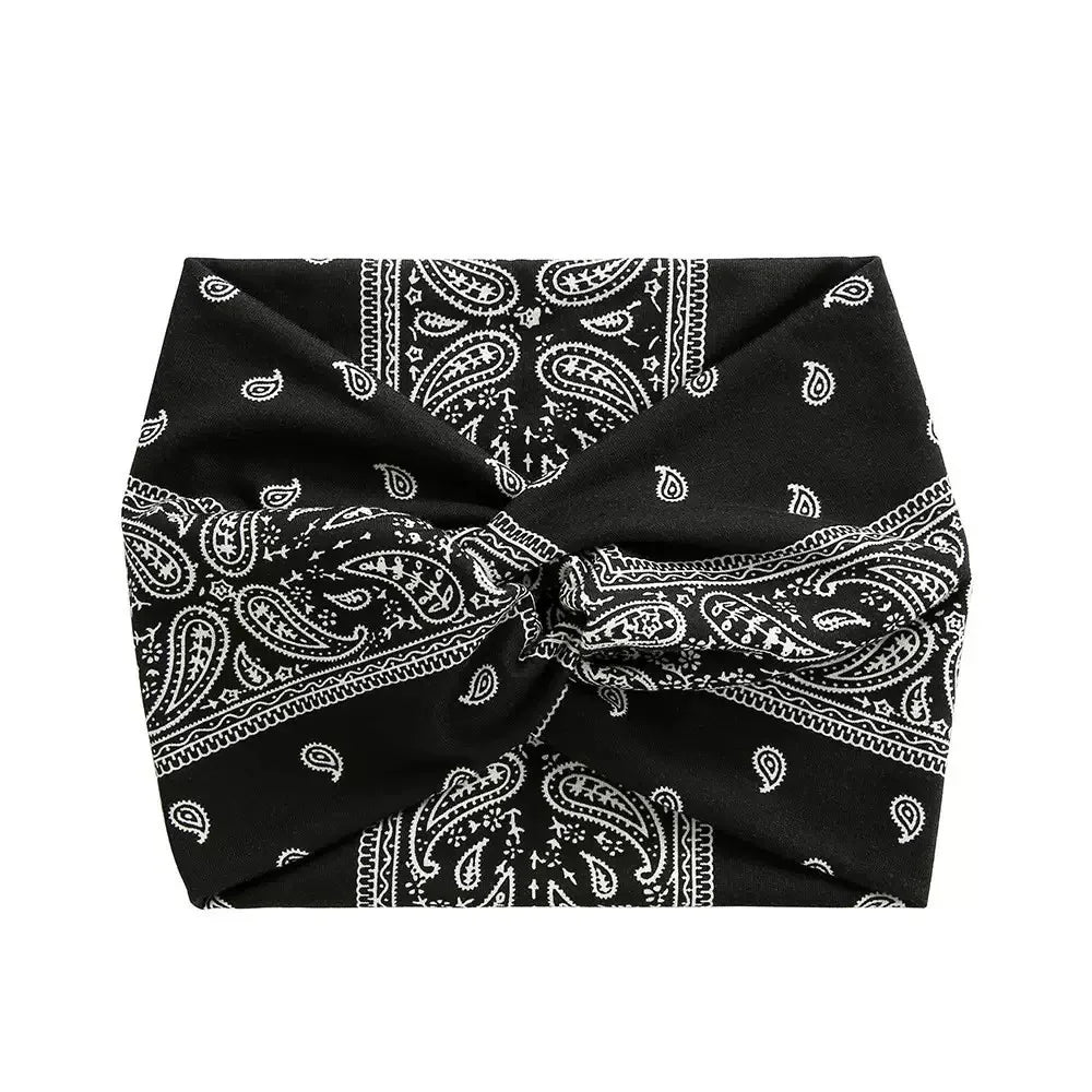 Bandeau large à imprimé bohème - Absorbant l’eau, sangles croisées, adapté au yoga, à la course à pied et à l’utilisation quotidienne