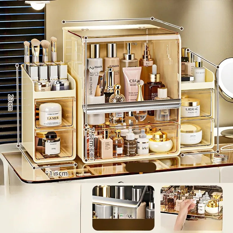 Grande boîte de rangement cosmétique acrylique multicouche Capaci Organisateur de bureau anti-poussière pour les produits de soins de la peau