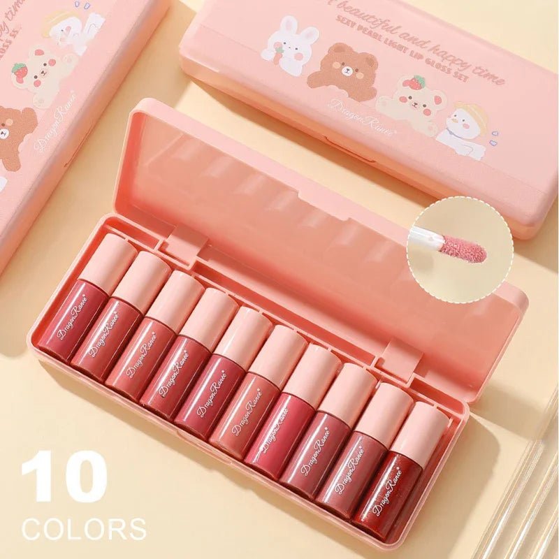 Ensemble de brillant à lèvres liquide de 10 couleurs Ensemble de rouge à lèvres imperméable antiadhésif de 24 heures Ensemble de rouges à lèvres de miroir de longue durée Gloss à lèvres Soins de maquillage cosmétique