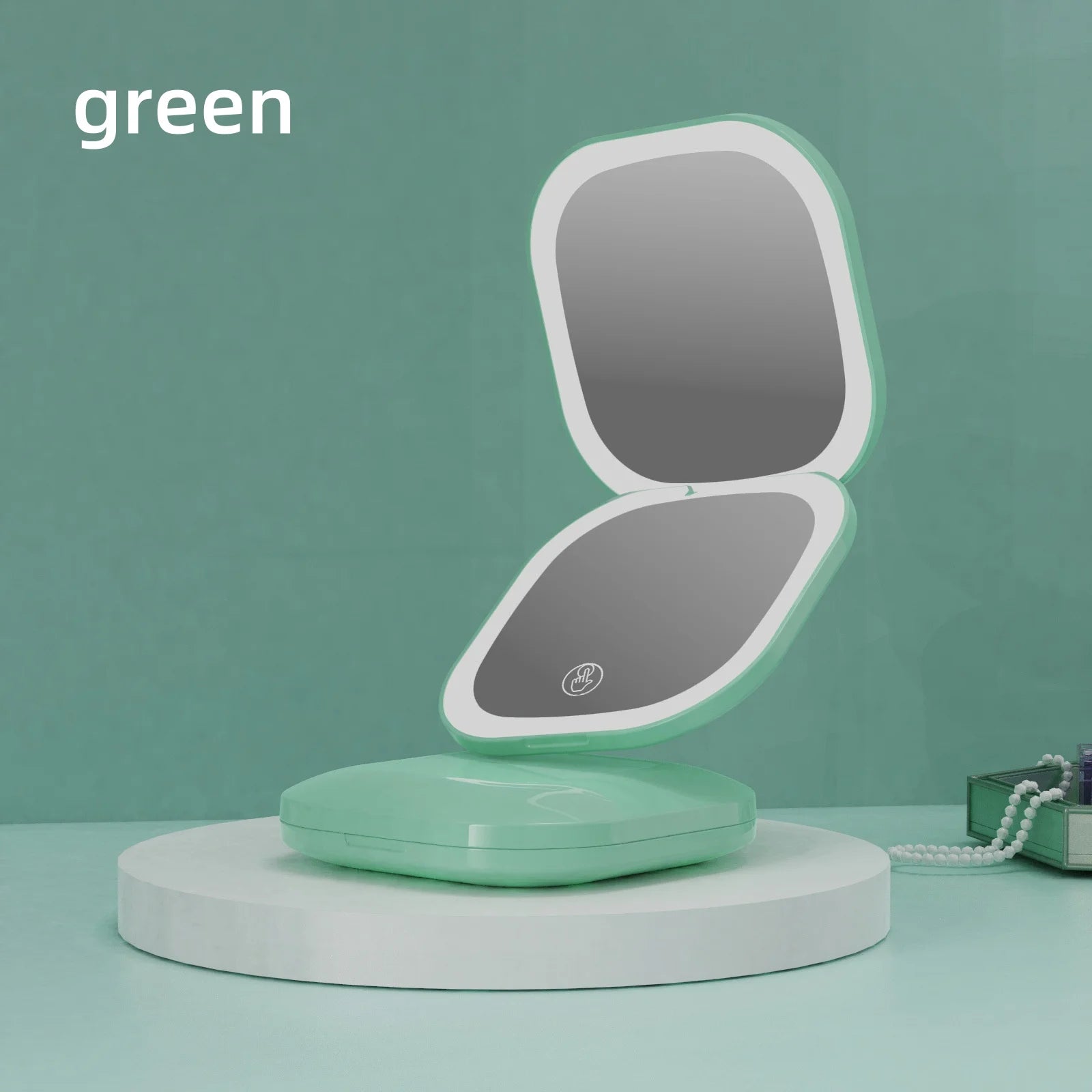 Double Sided LED Makeup Mirror Adjustable Color 3x Magnification USB Charging Portable Folding Mirror for Women's Outdoor Use