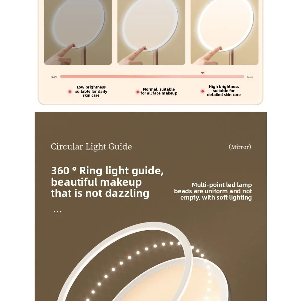 Makeup LED Touch Screen Makeup Mirror Foldable Illuminated 3 Colors Lighting Modes USB Rechargeable Cosmetic Mirror Tools Mirror