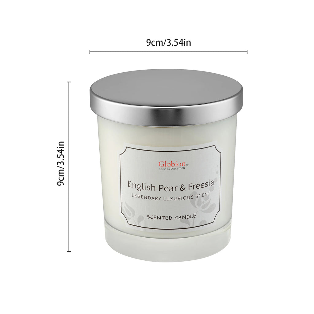 Scented Candle English Pear and Freesia Aromatherapy Candle Glass Jar + Lid 7oz for Home 45 Hours Burn Time Gift for Birthday