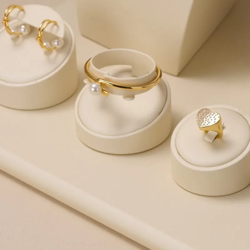 Ciyye Beige Jewelry Counter Display Set Props Shop Cabinet Display for Necklace Earring Ring Jewelry Stand Storage Organizer Set