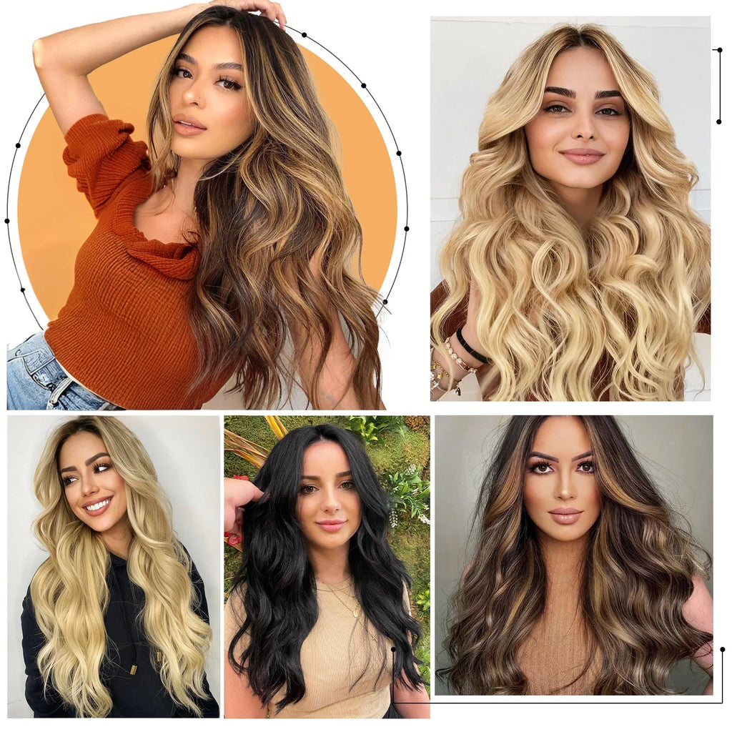 4Pcs/Set 20 Pouces Pince À Cheveux Synthétique Dans De Longues Cheveux Épaisses Ondulées Pour Femmes Extensions De Cheveux