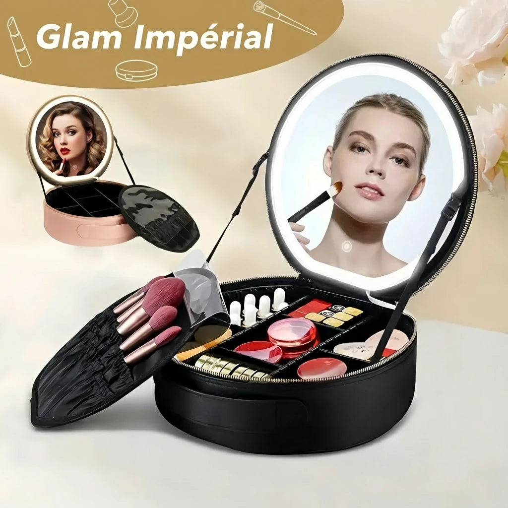 Sac à cosmétiques de voyage avec miroir de maquillage LED réglable et séparateurs