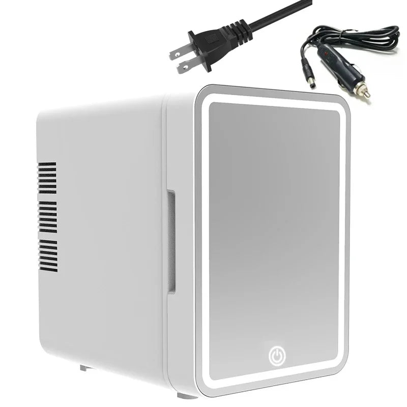Skincare Fridge with Dimmable LED Light Mirror, 4L Makeup Mini Fridge for Bedroom, Car