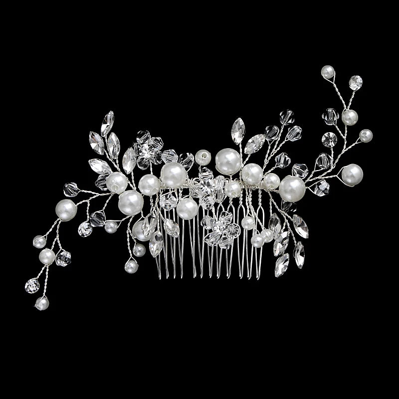 New Silver Alloy Hair Comb Handmade Pearls Rhinestones Fashion Metal Headpiece Elegant Hair Jewellery Accessory For Women
