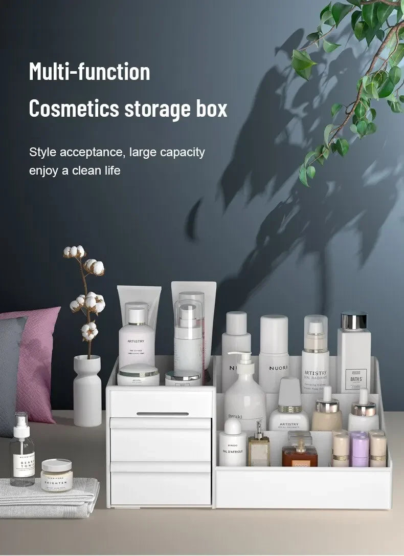 White Drawer Makeup Storage Box Dormitory Finishing Plastic Shelf Cosmetics Skin Care Dressing Table Desktop Makeup Organizer