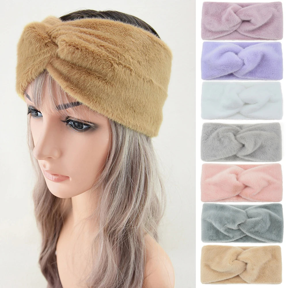 New Women Girls Solid Color Hair Bands Knitted Wool Headbands Vintage Cross Turban Bandage Ear Warmer Hairbands Hair Accessories