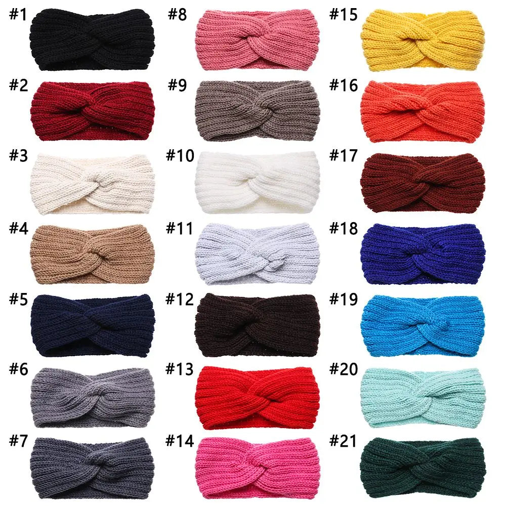 Women Weaving Cross Headband Knitting Warm Headwear Leopard Bowknot Turban Wide Fashion Winter Cycling Crochet Turban Colorful