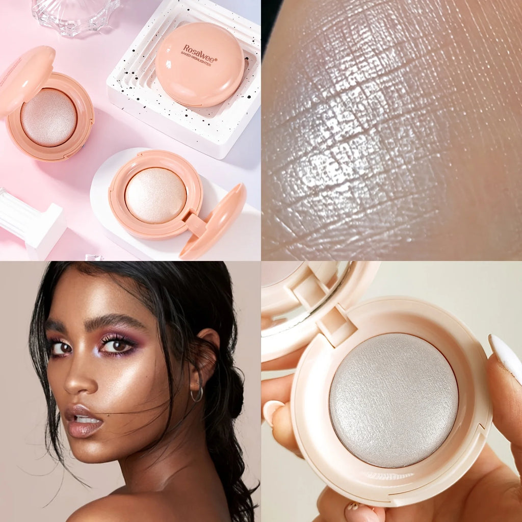 Face Highlighter Palette, High Glossy Face Illuminator Palette, Natural Glow Finish, Pearl Shimmer Smooth Baked Powder