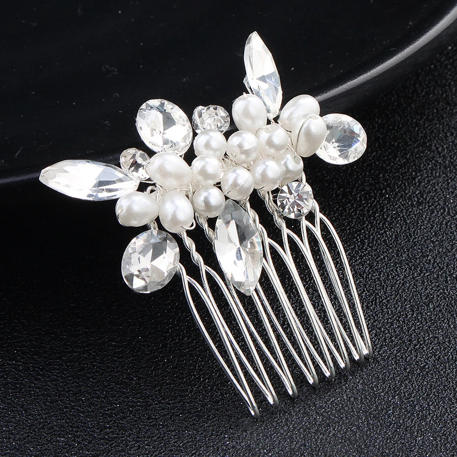 New Silver Alloy Hair Comb Handmade Pearls Rhinestones Fashion Metal Headpiece Elegant Hair Jewellery Accessory For Women
