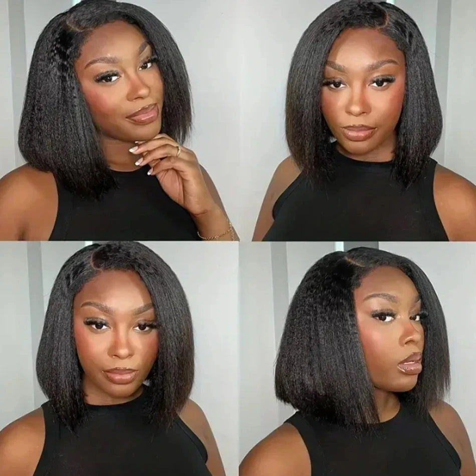 Kinky Straight Pre Cut Wear and Go Glueless Wig Short Bob 100% Human Perruque de cheveux pour femmes 13x4 Avant Perruque Yaki Bob en dentelle transparente