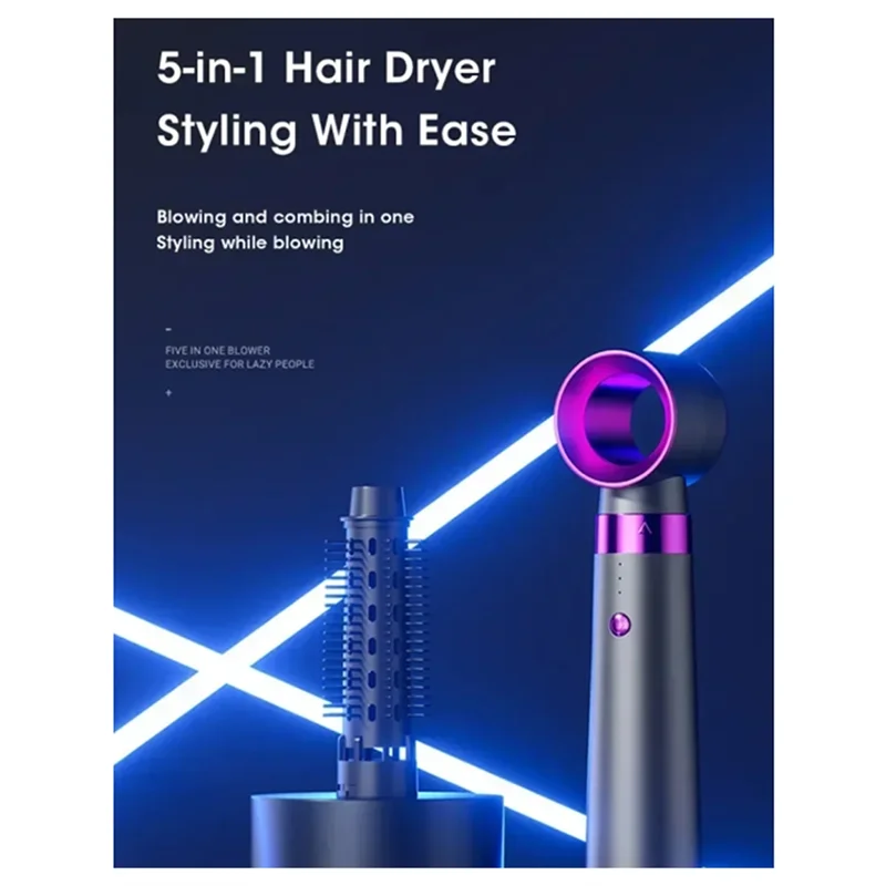 ABBZ-Sèche-cheveux multifonction 5 en 1 Peigne à air chaud Tige de curling automatique Peigne à cheveux droit Outil de coiffage Prise américaine à séchage rapide