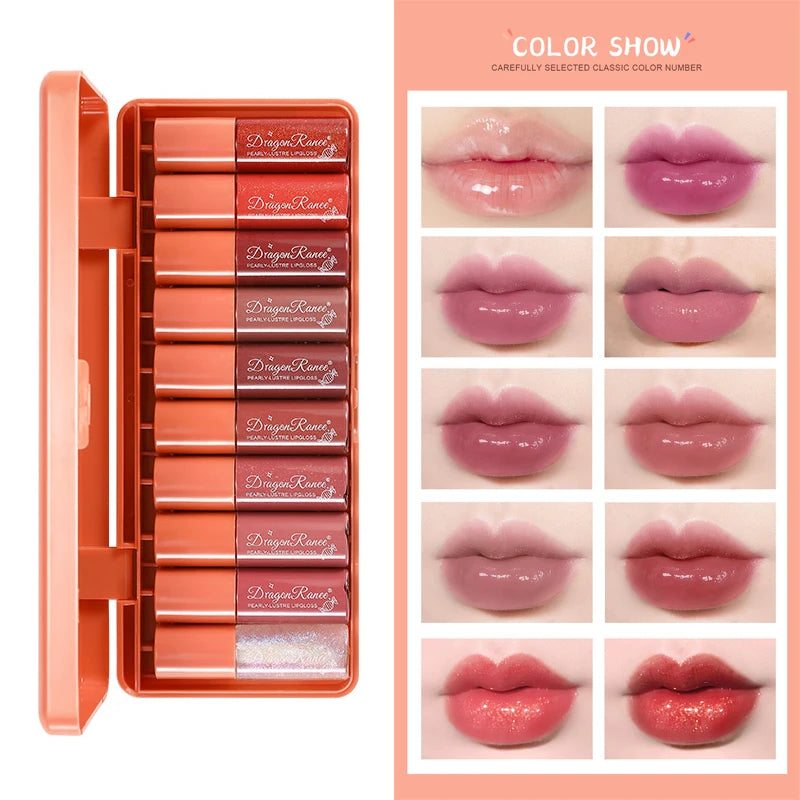 Ensemble de brillant à lèvres liquide de 10 couleurs Ensemble de rouge à lèvres imperméable antiadhésif de 24 heures Ensemble de rouges à lèvres de miroir de longue durée Gloss à lèvres Soins de maquillage cosmétique