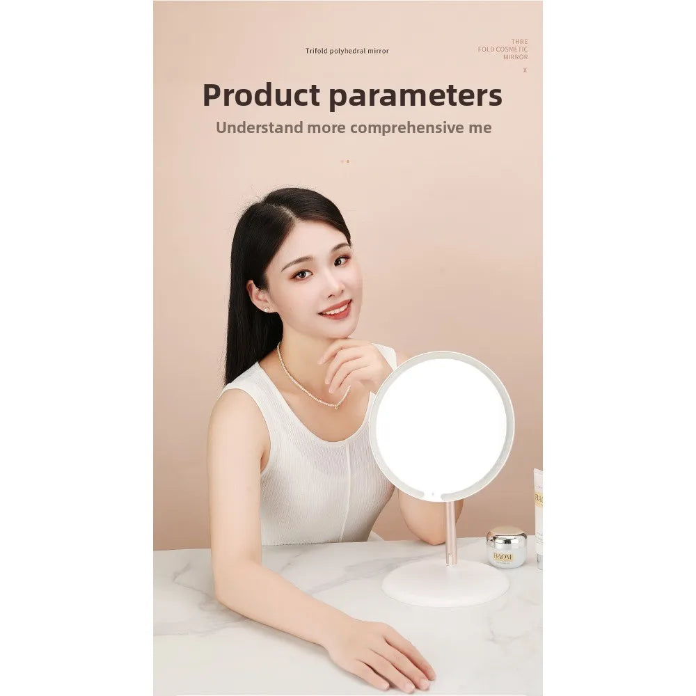 Makeup LED Touch Screen Makeup Mirror Foldable Illuminated 3 Colors Lighting Modes USB Rechargeable Cosmetic Mirror Tools Mirror