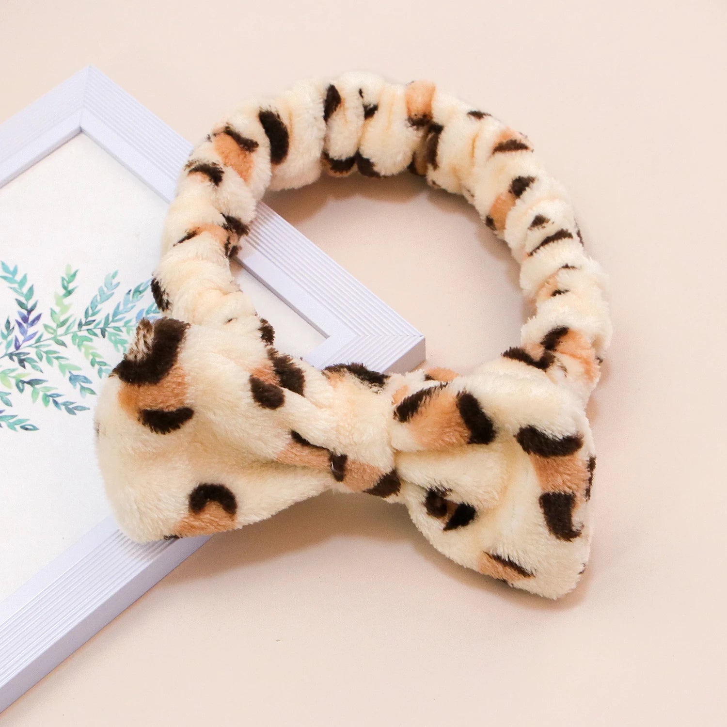 Leopard Spa Headband Coral Fleece Makeup Headband Soft Face Wash Headbands Facial Head Wraps Cute Bow Head Bands for Women Girls