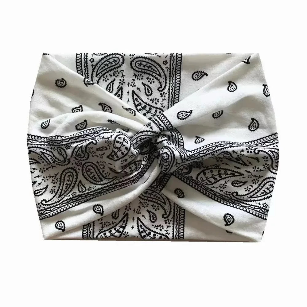 Bandeau large à imprimé bohème - Absorbant l’eau, sangles croisées, adapté au yoga, à la course à pied et à l’utilisation quotidienne