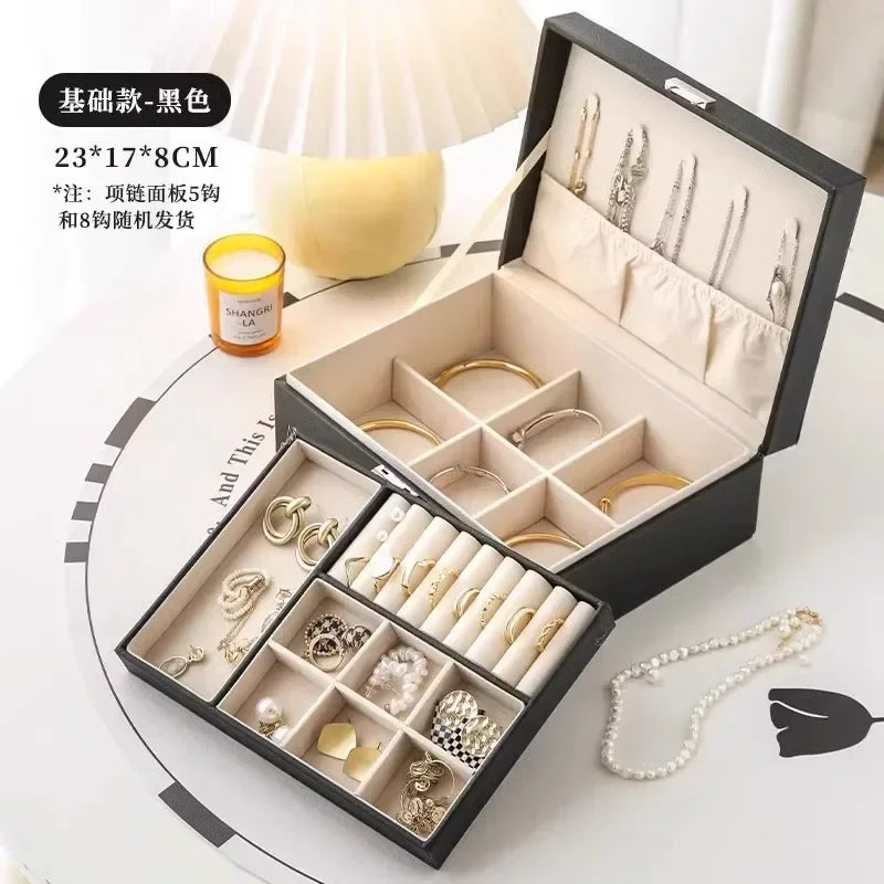 Three Layers New Retro High Quality Pu Jewelry Box With Necklace Hook Earrings Ring Bracelet Storage Case Green Colors