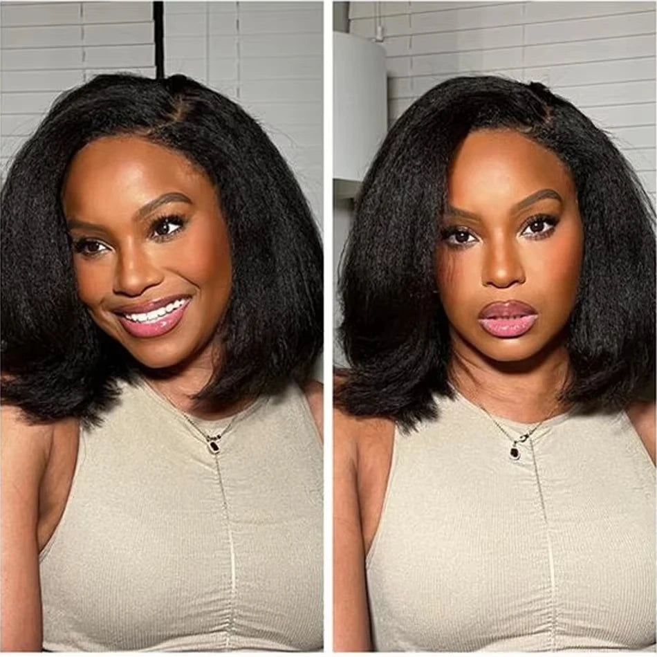 Kinky Straight Pre Cut Wear and Go Glueless Wig Short Bob 100% Human Perruque de cheveux pour femmes 13x4 Avant Perruque Yaki Bob en dentelle transparente