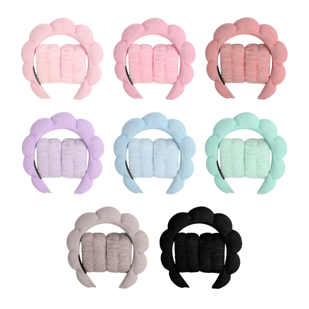 3Pcs Fashion Microfiber Washing Wristbands Scrunchies Puffy Headband Spa Bubble Headband for Washing Face Makeup Shower Skincare