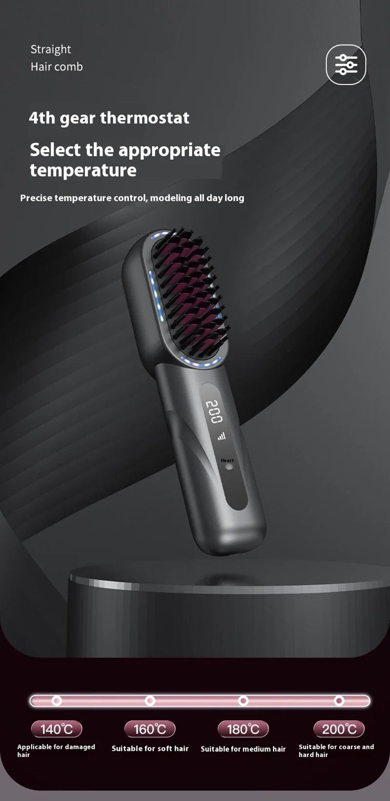 Peigne à cheveux à boucle droite sans fil chauffante Lisseur à cheveux à ions négatifs Brosses de soins capillaires électriques anti-échaudage rechargeables