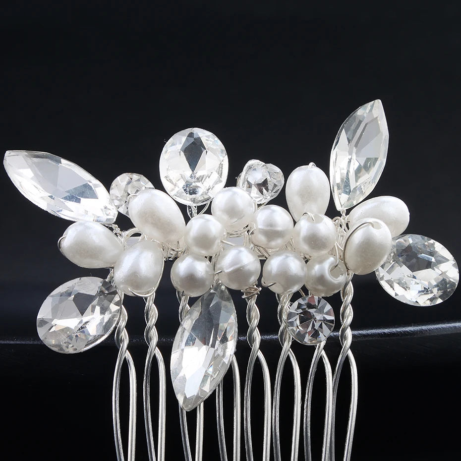New Silver Alloy Hair Comb Handmade Pearls Rhinestones Fashion Metal Headpiece Elegant Hair Jewellery Accessory For Women