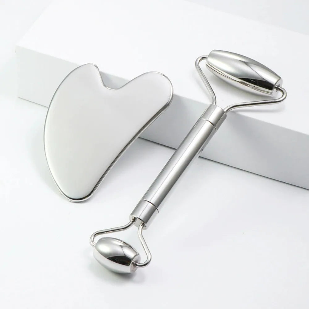 1/3PCS Face Ice Roller Stainless Steel Gua Sha Board Face Massage Roller Facial Massager Face Lifting Beauty Skin Care Tools