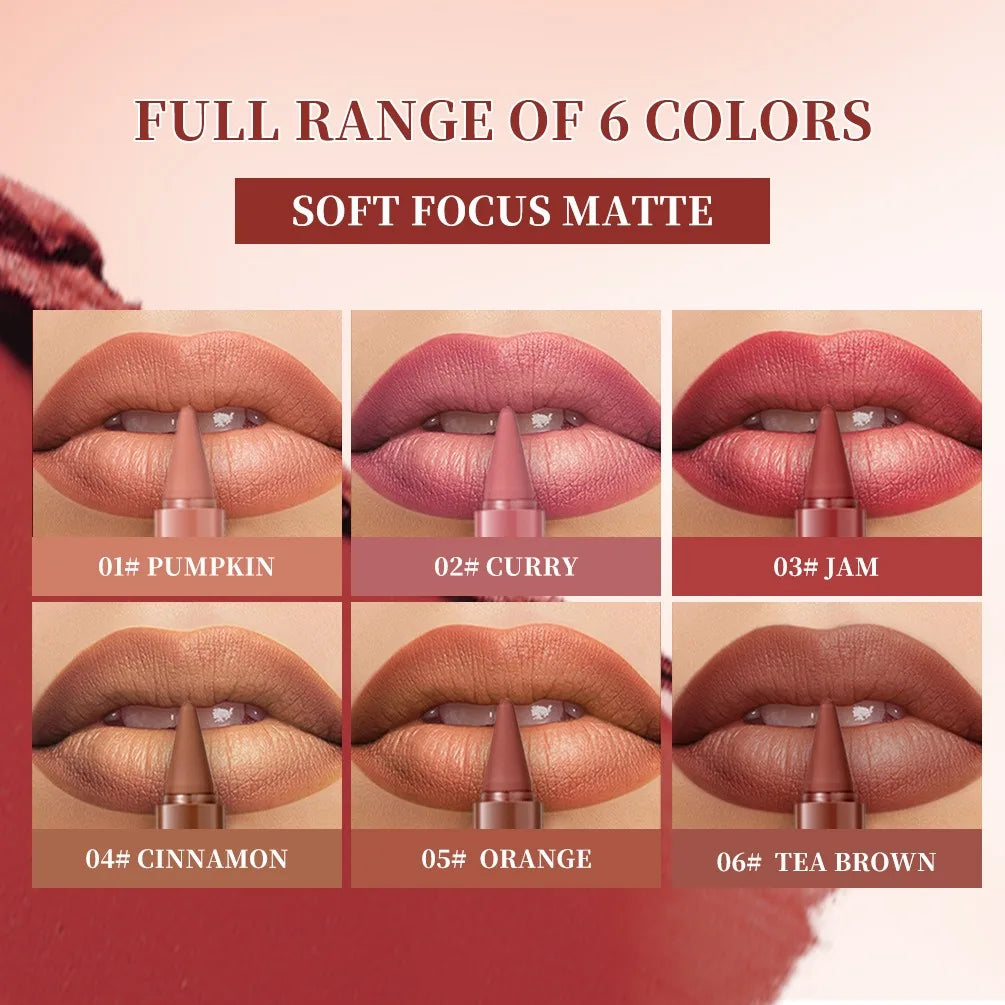 6PCS Ensemble de crayons de rouge à lèvres mats qui durent Twist-Up