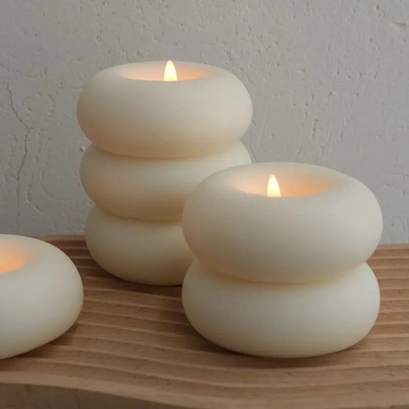 Ins Wind Donut Aromatherapy Candle Round Solid Color Candle Creative Home Decoration Candle Bedroom Smoke Free Birthday Gift