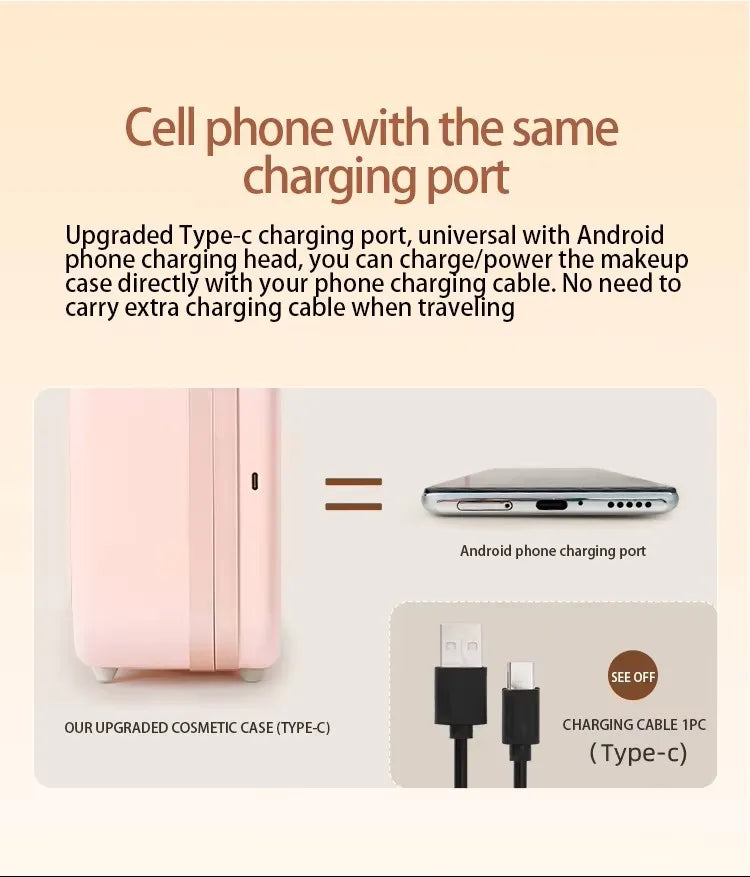 Large Capacity LED Lighted Makeup Case With Mirror Portable Detachable Cosmetic Storage Box Travel Makeup Box Cosmetic Bag