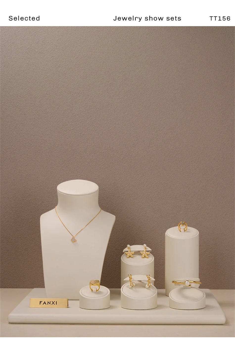 Ciyye Beige Jewelry Counter Display Set Props Shop Cabinet Display for Necklace Earring Ring Jewelry Stand Storage Organizer Set