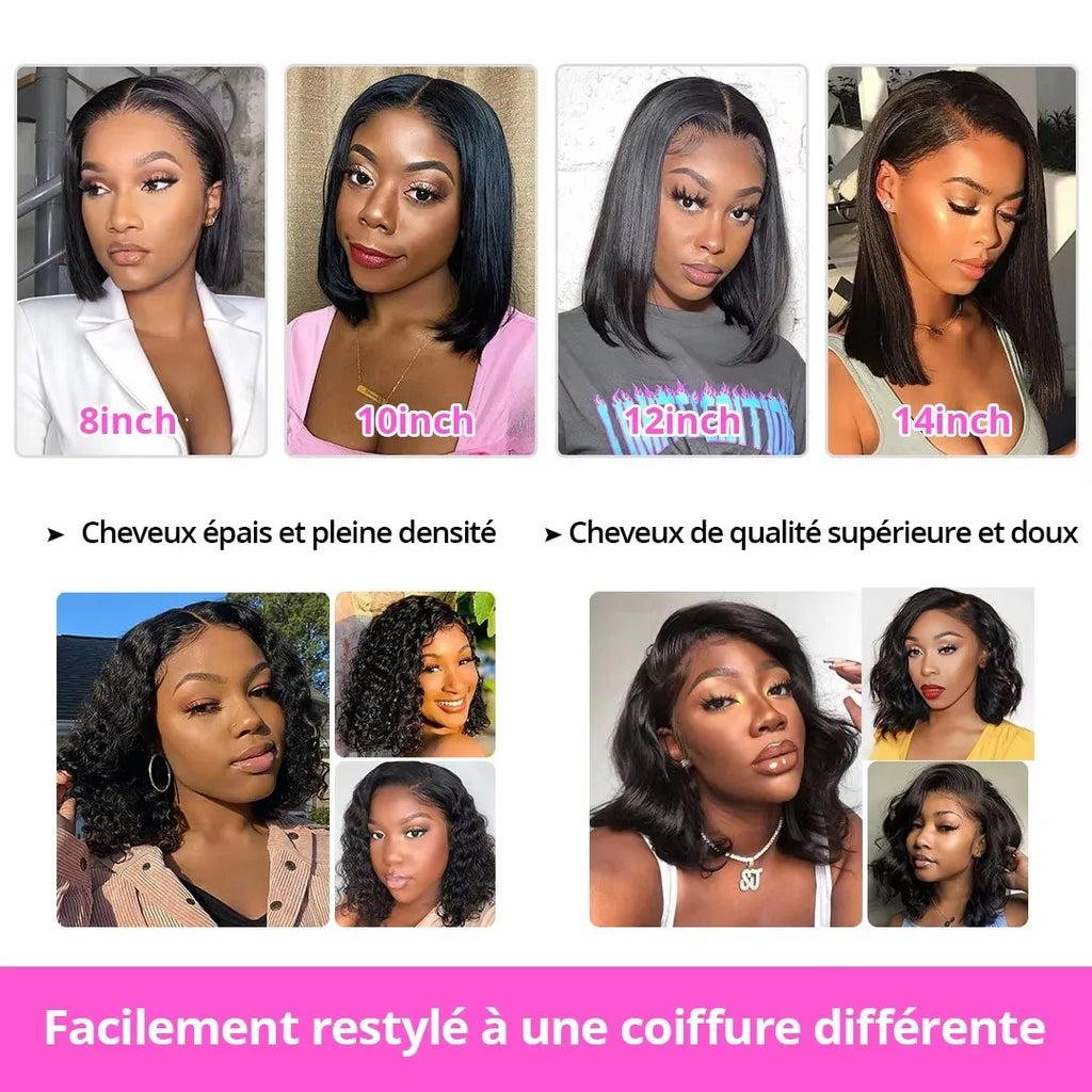 Perruques de cheveux humains droits brésiliens Perruque Bob courte Perruques de fermeture de dentelle transparente l