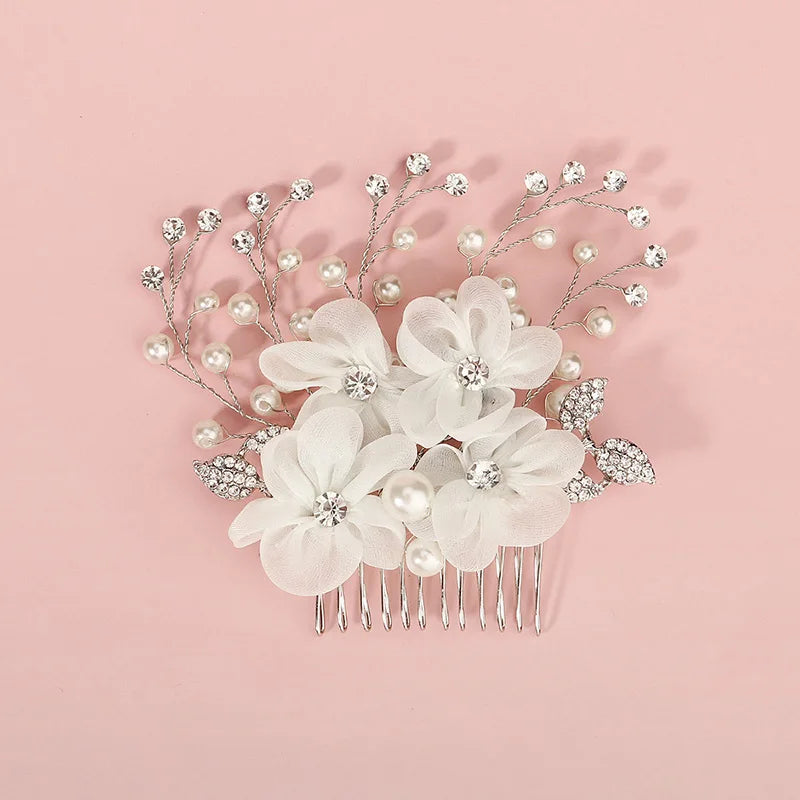 New Silver Alloy Hair Comb Handmade Pearls Rhinestones Fashion Metal Headpiece Elegant Hair Jewellery Accessory For Women
