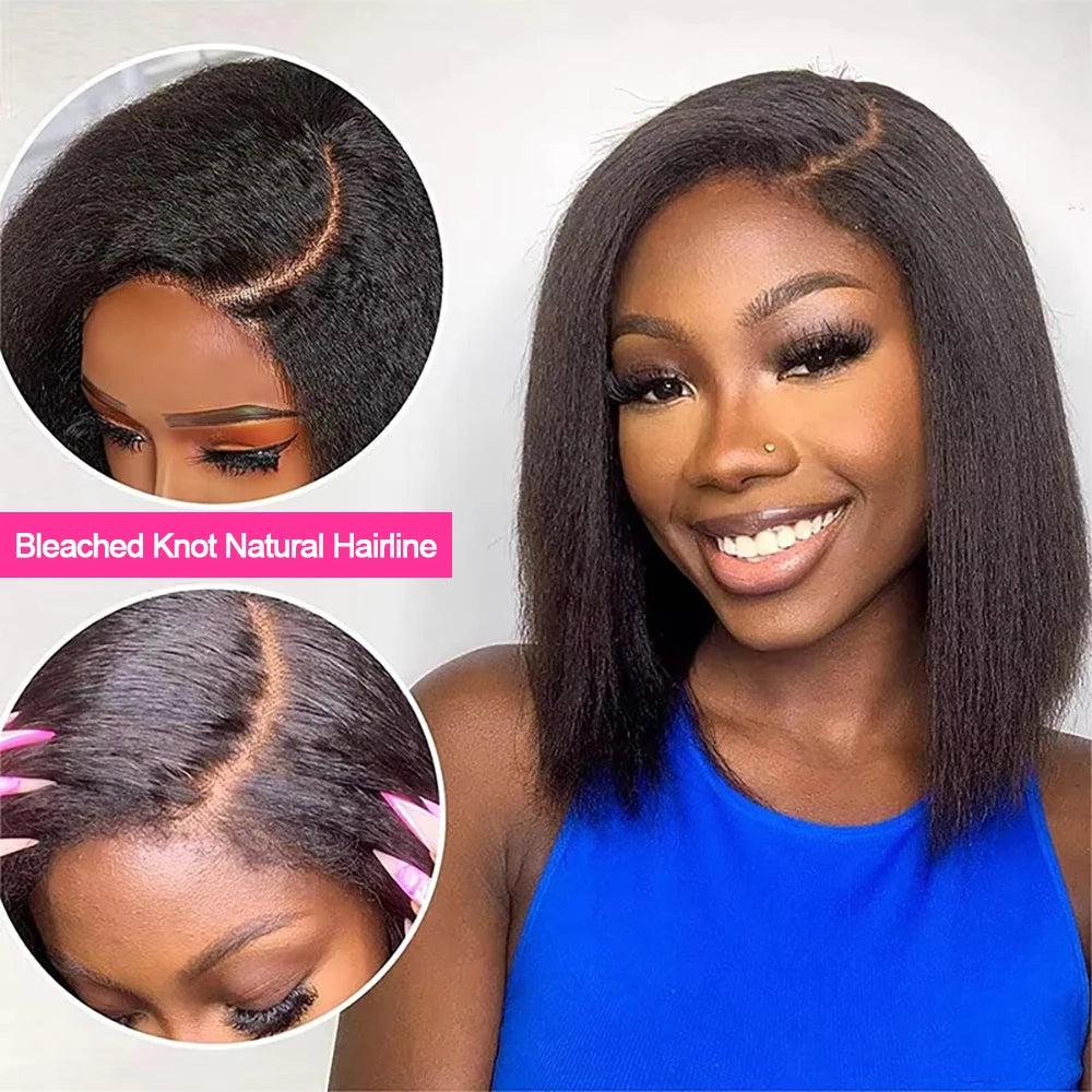 Kinky Straight Pre Cut Wear and Go Glueless Wig Short Bob 100% Human Perruque de cheveux pour femmes 13x4 Avant Perruque Yaki Bob en dentelle transparente
