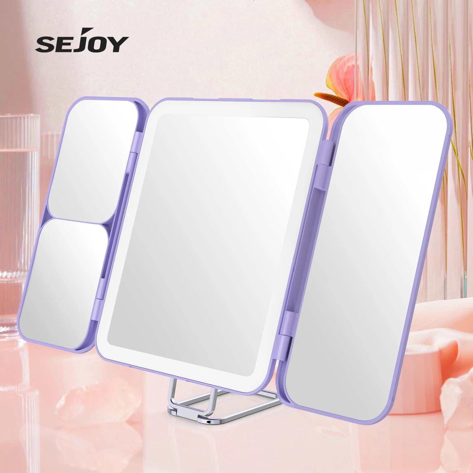 SEJOY Makeup Mirror with Lights, 1X 3X 7X Magnifying Mirror, Touch Control, Trifold Makeup Mirror, Portable LED Makeup Mirror