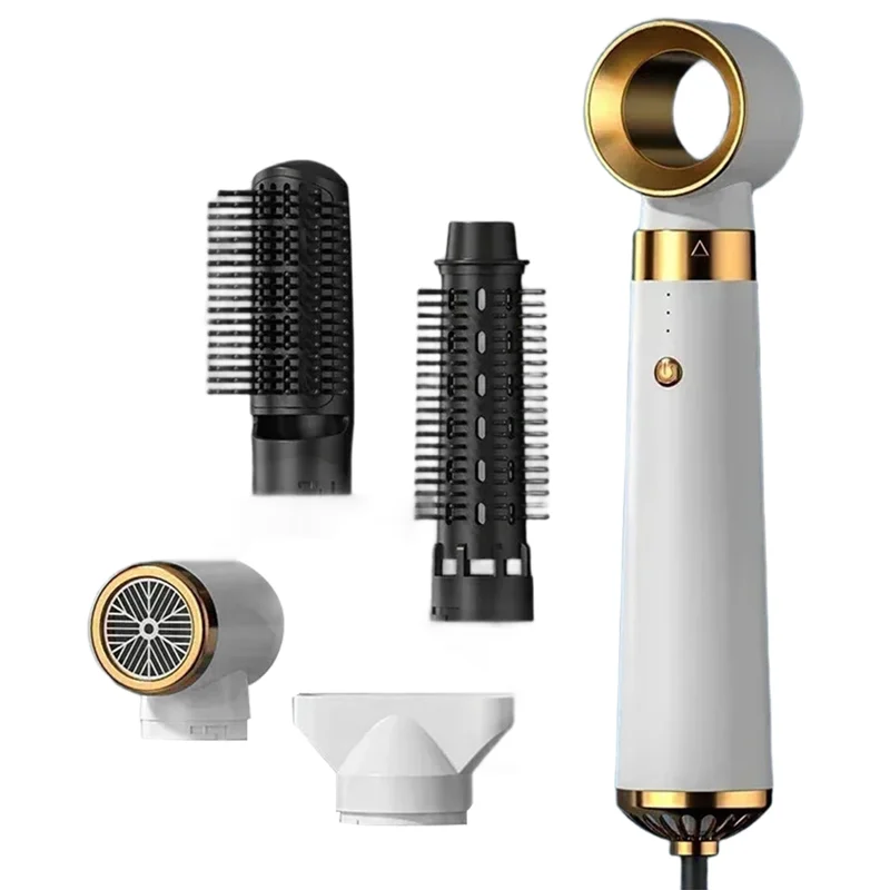 ABBZ-Sèche-cheveux multifonction 5 en 1 Peigne à air chaud Tige de curling automatique Peigne à cheveux droit Outil de coiffage Prise américaine à séchage rapide